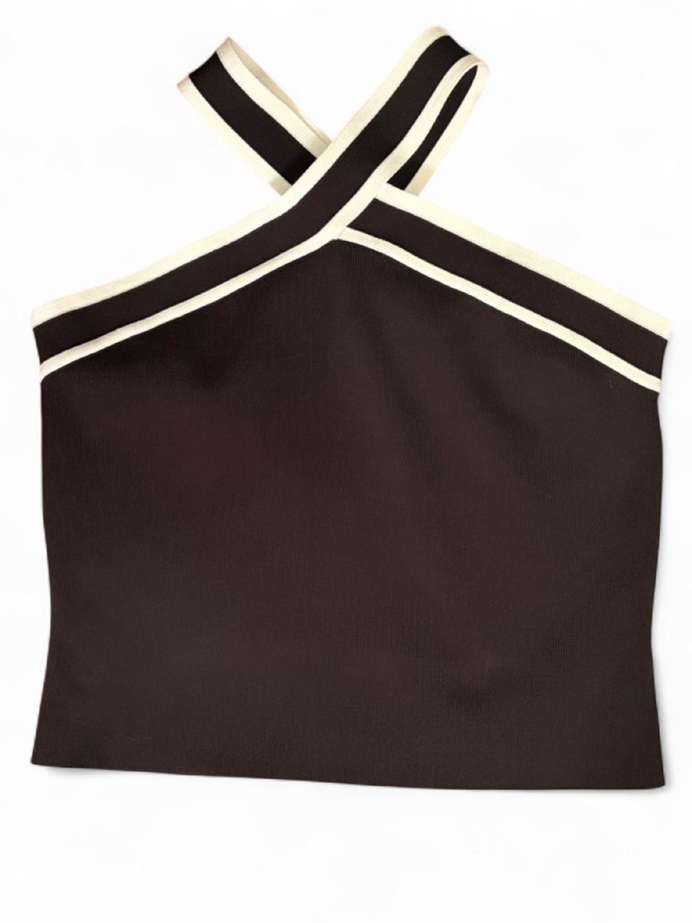 Sincerely Jules Preppy Black White Crossover Halter Top Knit Sweater Crop M